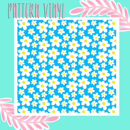 Floral HTV Vinyl Tropical Flower Pattern on Teal Vinyl 